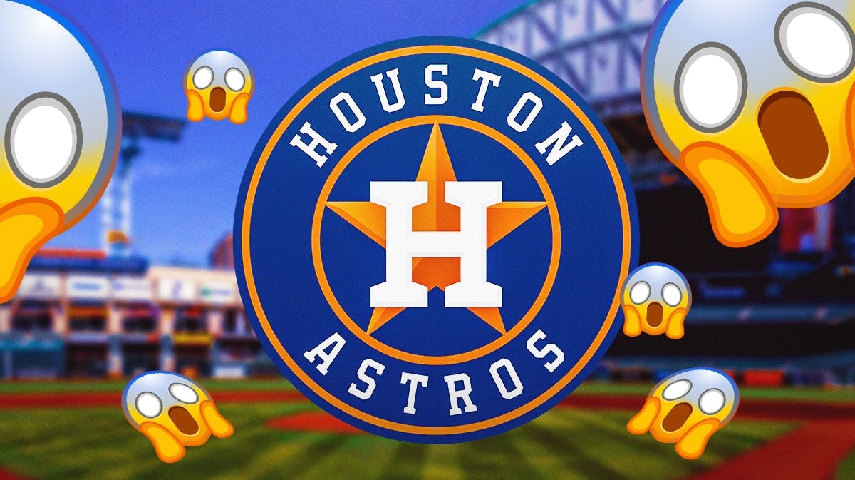 Houston Astros, shocked emojis above, Minute Maid Park in back