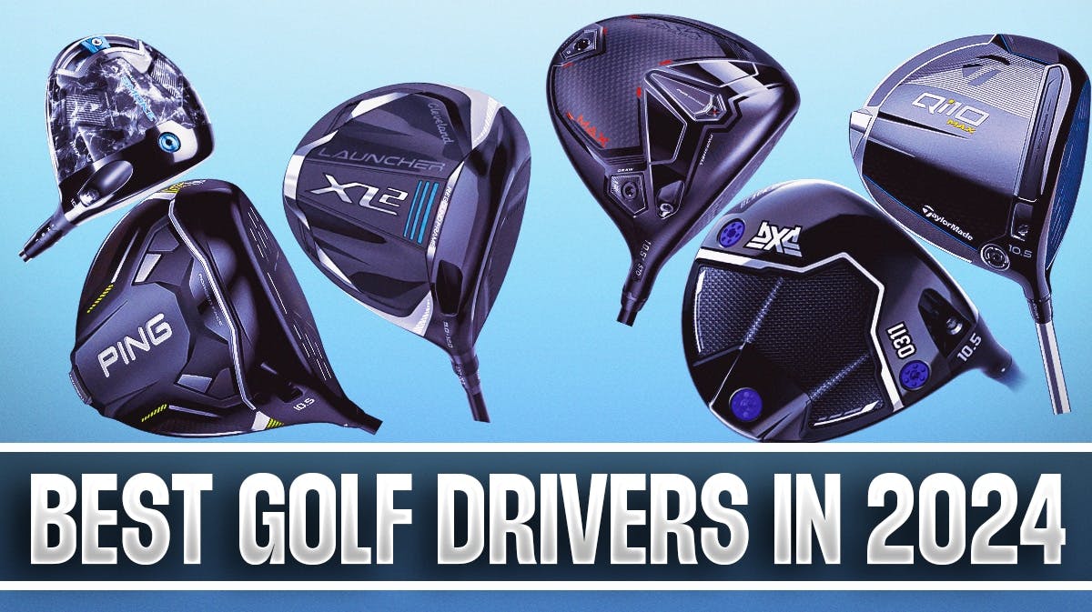 Product display of the best golf drivers on a sky blue colored background.
