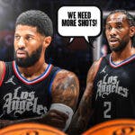 Kawhi Leonard and Paul George with a speech bubble that says "We need more shots!"