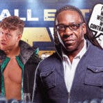 Booker T with a text bubble reading, "I would not want to be Will Ospreay when my contract came up" next to Will Ospreay with the AEW logo as the background.