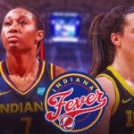 Caitlin Clark stands next to Fever's Aliyah Boston after WNBA Draft