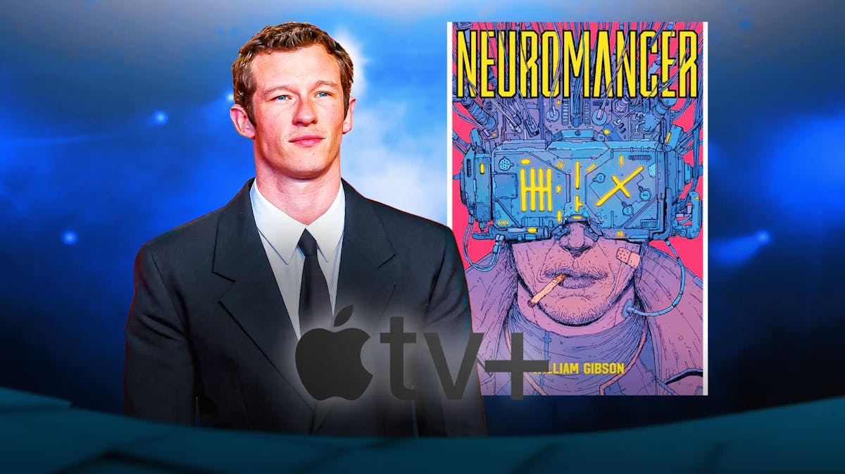 Callum Turner, Neuromancer book cover, Apple TV+ logo