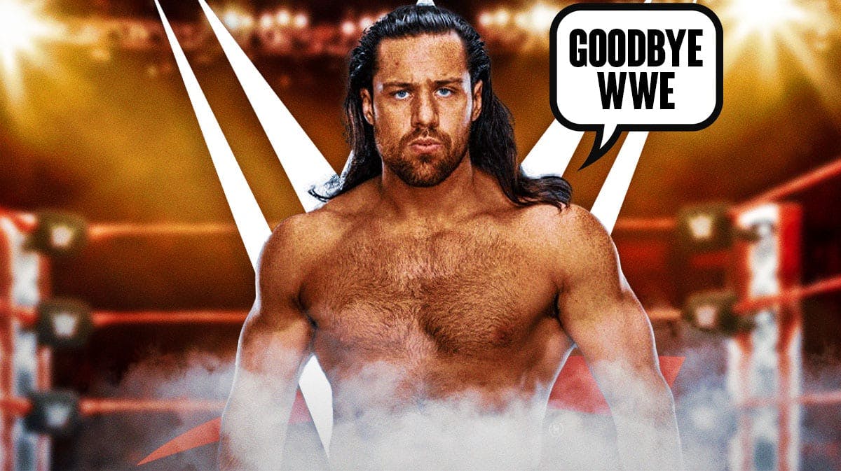 Cameron Gries with a text bubble reading "Goodbye WWE" with the WWE logo as the background.