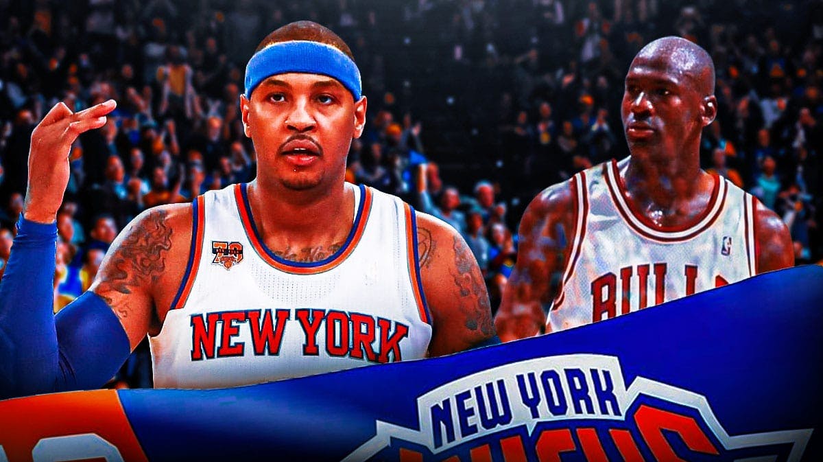 Knicks' Carmelo Anthony on the left, with Michael Jordan on the right.