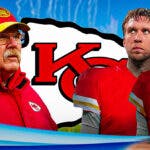 Chiefs Andy Reid next to Carson Wentz and Nick Foles in Chiefs jerseys
