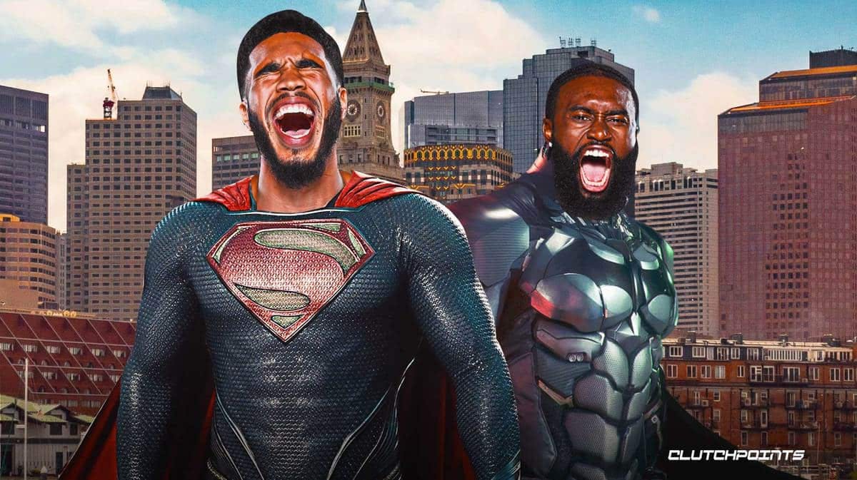 Celtics' Jayson Tatum as Superman, Jaylen Brown as Batman