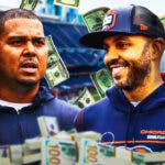 Bears Ryan Poles and Ian Cunningham at Soldier Field surrounded by money