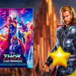 MCU Thor 4 (Love and Thunder) poster with Chris Hemsworth and Asgard background.