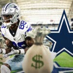 CeeDee Lamb next to a Cowboys logo and moneybags