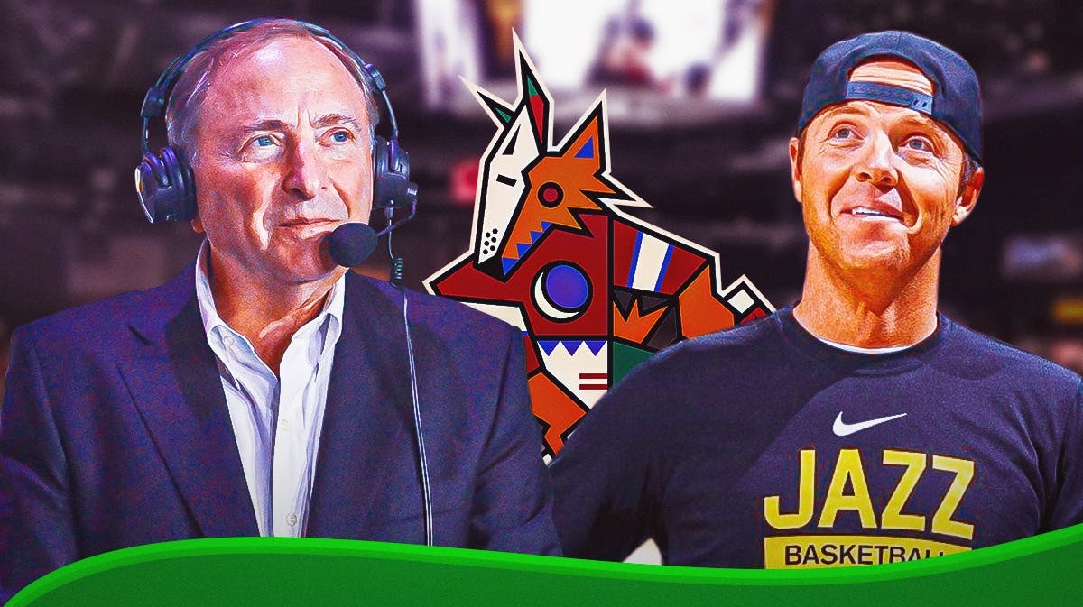 Jazz Ryan Smith amid acquiring Coyotes with NHL Commissioner Gary Bettman
