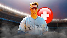 DJ LeMahieu (Yankees) with a medical cross symbol in the background