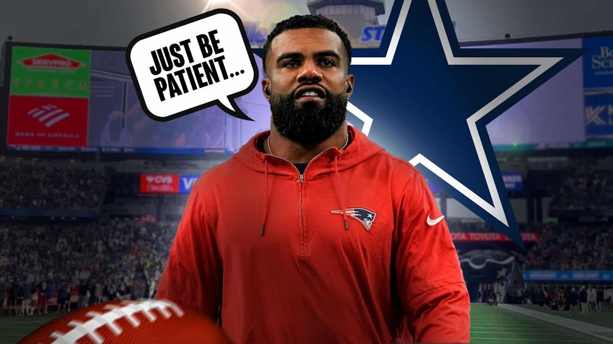 Ezekiel Elliott eyes Dallas Cowboys logo and says "just be patient..."