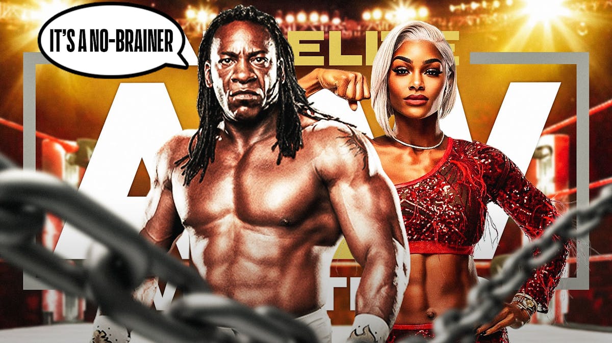 Booker T with a text bubble reading "It’s a no-brainer" next to Jade Cargill with the AEW logo as the background.
