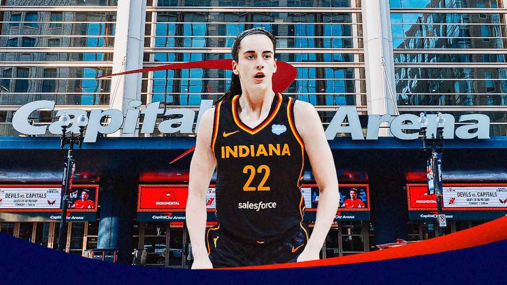 Indiana Fever player Caitlin Clark, in front of the Capital One Arena in Washington D.C.