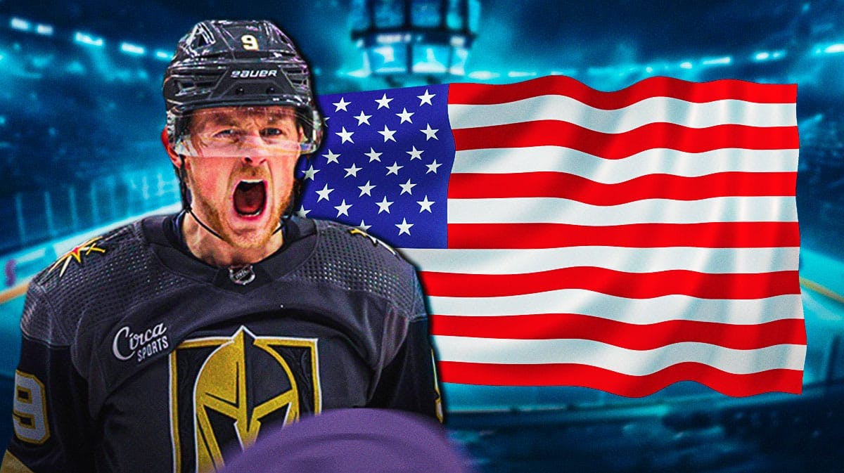 Vegas Golden Knights Jack Eichel with American flag