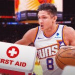 Suns' Grayson Allen with medical kit next to him