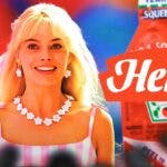 Margot Robbie alongside the Heinz ketchup logo