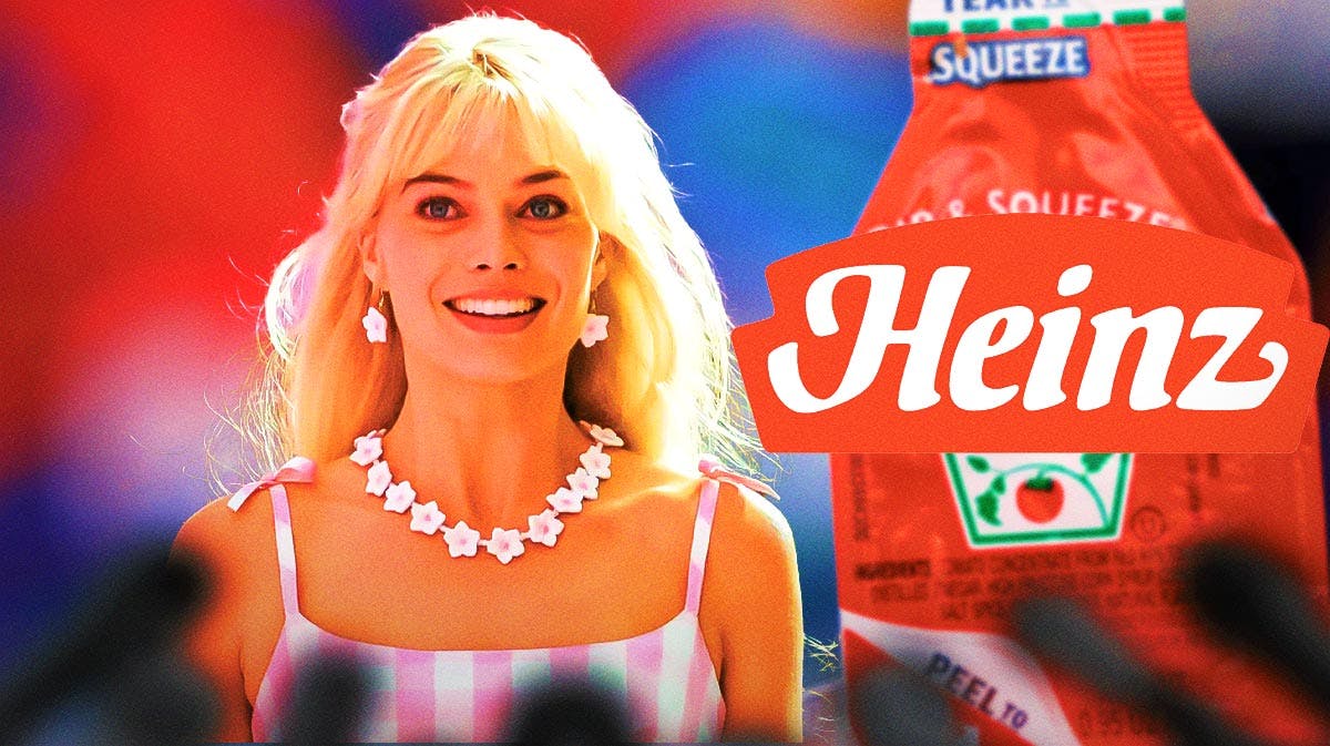 Margot Robbie alongside the Heinz ketchup logo