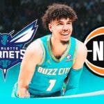 Hornets' LaMelo Ball smiles in jersey next to National Basketball League (NBL) jersey