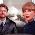 Joe Alwyn and Taylor Swift with album The Tortured Poets Department