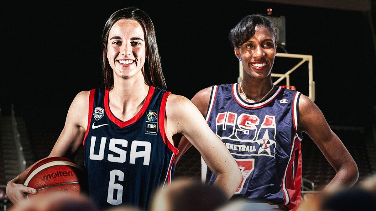 Caitlin Clark alongside Lisa Leslie, have Clark in a Team USA jersey, Iowa, Olympics