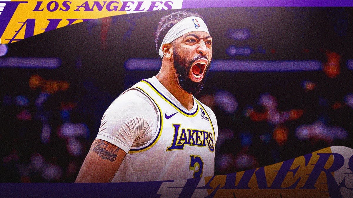 Anthony Davis with the Lakers arena in the background, injury