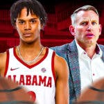Aden Holloway in an Alabama jersey alongside Nate Oats, have the Alabama logo in the background, transfer portal