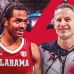 Labaron Philon in an Alabama Crimson Tide jersey alongside Nate Oats with the Alabama logo in the background