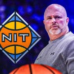 Indiana Satte basketball, Sycamores, Josh Schertz, NIT, Seton Hall basketball, Josh Schertz with NIT logo in the background