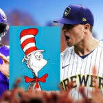 Collage of pics -- one of Alejandro Kirk, one of Kirk Cousins, one of Jake Cousins, and one of the Cat in the Hat (from Dr. Seuss)