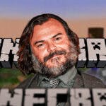 Jack Black and the logo for the Minecraft video game