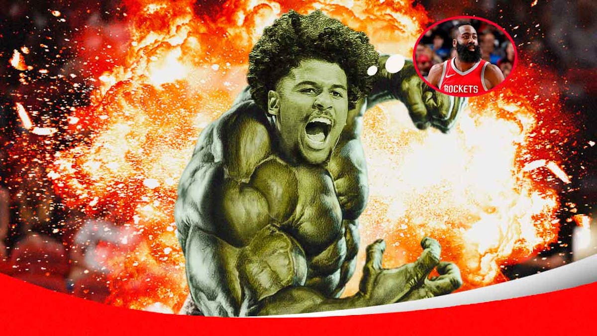 Rockets Jalen Green as the Hulk with James Harden in a thought bubble