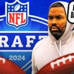 Patriots Jerod Mayo with 2024 NFL Draft logo