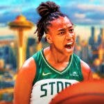 Seattle Storm player Jewell Loyd in front of Seattle, Washington