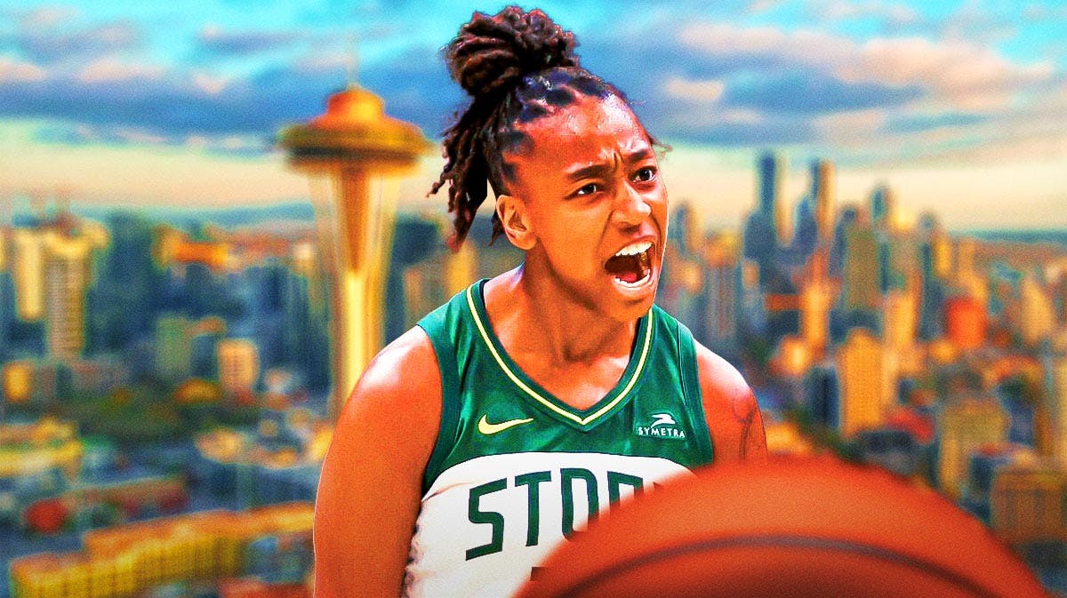 Seattle Storm player Jewell Loyd in front of Seattle, Washington