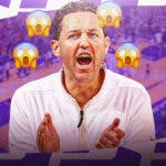 Grand Canyon basketball head coach Bryce Drew, shocked emojis above