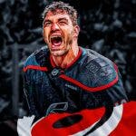 Hurricanes star Jordan Martinook beating the Islanders in the Stanley Cup Playoffs.