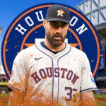 Justin Verlander on fire in front of an Astros logo at Minute Maid Park