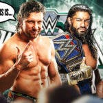 Kenny Omega with a text bubble reading "Roman Reigns is..." next to Roman Reigns with the WrestleMania 40 logo as the background.