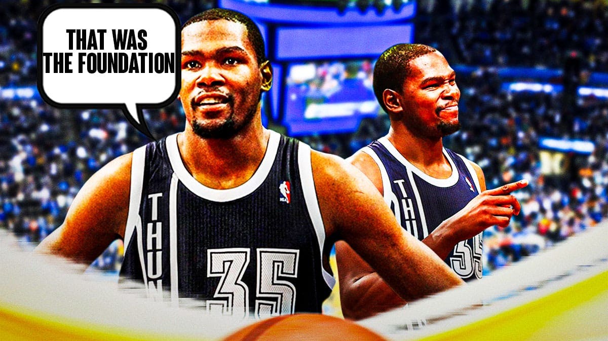 Photo: Kevin Durant in Thunder jersey saying "That was the foundation"