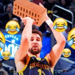 Klay Thompson shooting a brick, a bunch of crying laughing emojis in the background