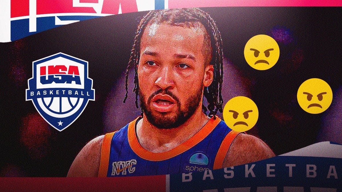 Jalen Brunson with angry emojis near him. USA Basketball logo