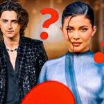 Kylie Jenner and Timothée Chalamet with question marks