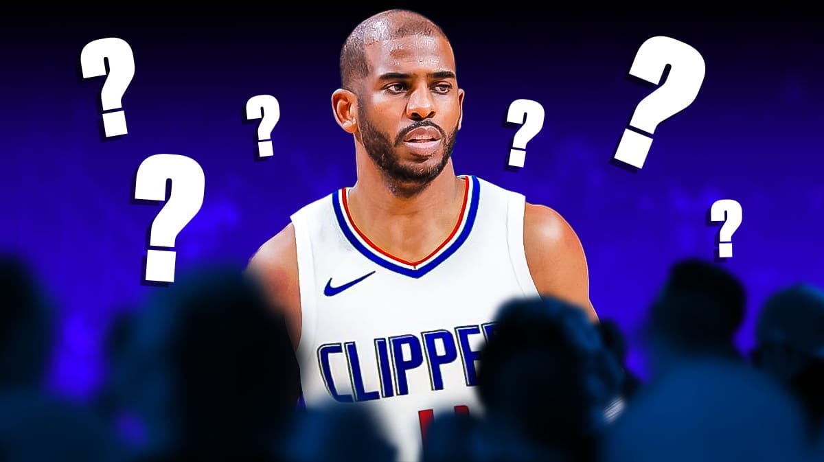 Chris Paul in a Clippers uniform with question marks everywhere.