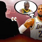Lakers' LeBron James with a thought bubble containing a hyped up Draymond Green, with a silhouette of Pacers' TJ McConnell beside James. Plenty of eyes emojis around McConnell