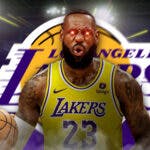 LeBron James (Lakers) looking hyped and with laser eyes