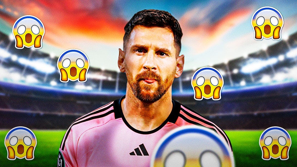 Lionel Messi with a bunch of shocked emojis in the background