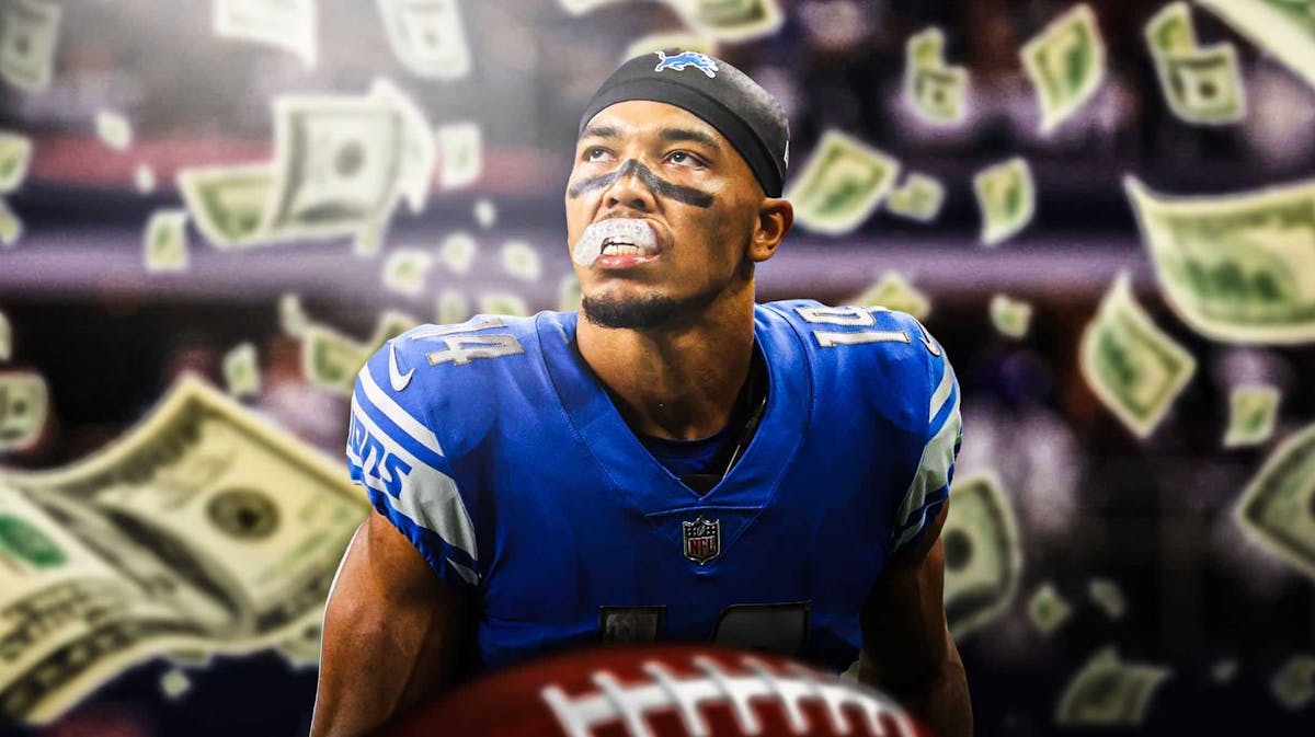 Image: Amon-Ra St. Brown with dollar bills flying all over
