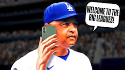Dodgers' Dave Roberts saying the following: Welcome to the big leagues! However, have Roberts talking on a cell phone please.