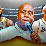 Magic Johnson with Lakers Anthony Davis and LeBron James after loss to Nuggets